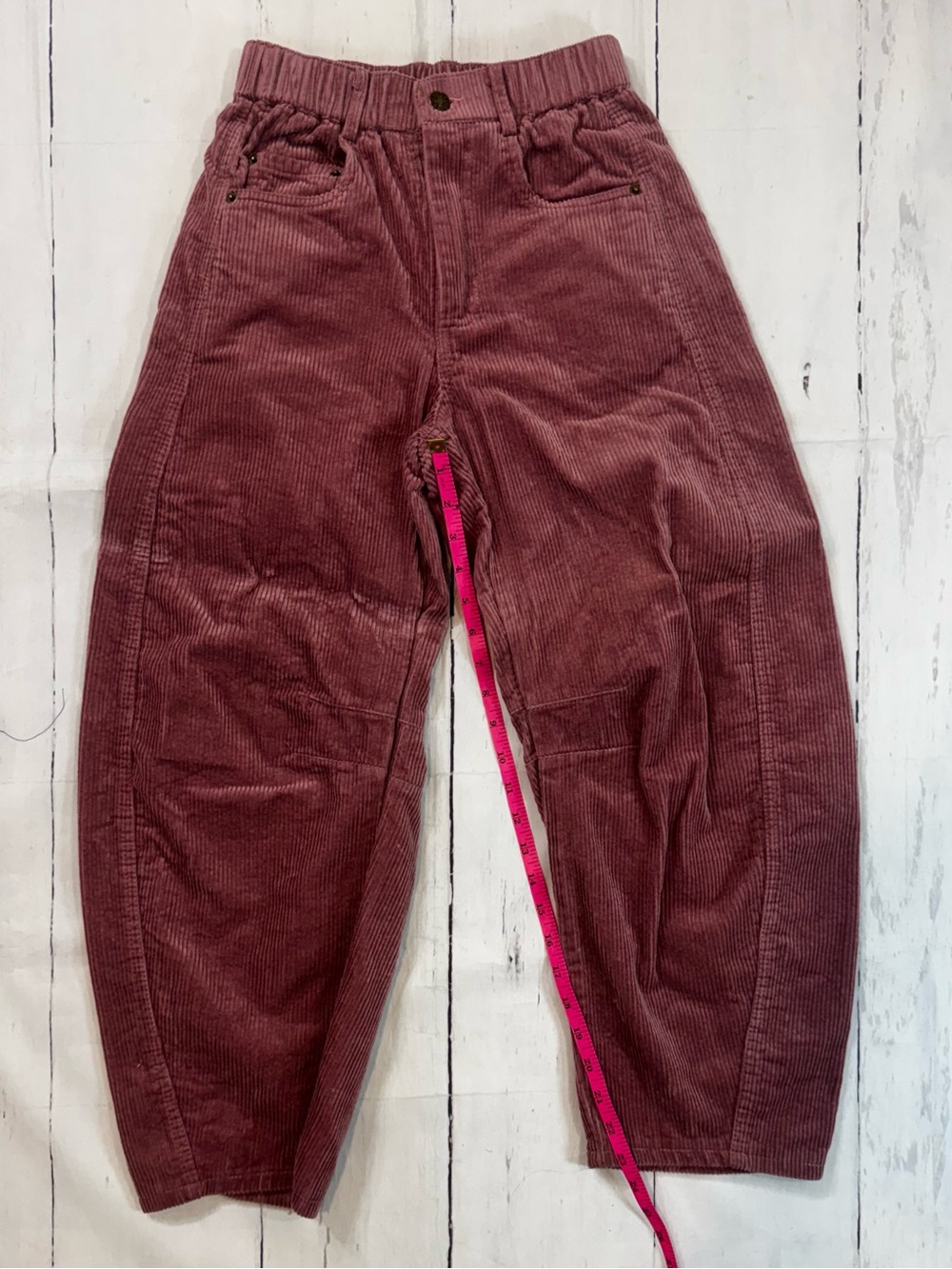 EUC Corduroy High-Waist Barrel Pants — Dusty Rose